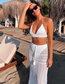 Fashion White Three Piece Suit Polyester Halter Neck Ties Split Swimsuit Hollow Out Beach Dress Three-piece Set