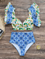 Fashion Green Leaf Print Polyester Print Ruffle One-piece Swimsuit