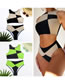 Fashion Fluorescent Green Polyester Check Two-piece Swimsuit