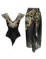 Fashion One-piece Swimsuit + Wrap Skirt With Ruffled Shoulders Polyester Embroidered One-piece Swimsuit Two-piece Set