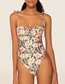Fashion Pink Floral Swimsuit Set Polyester Floral One-piece Swimsuit Beach Dress Set