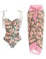 Fashion Pink Floral Bikini Polyester Floral One-piece Swimsuit