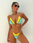 Fashion Yellow And Green Splicing Polyester Print Halterneck Tie Swimsuit