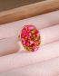 Fashion Rose Red Crushed Stone Alloy Diamond Paved Stone Oval Ring