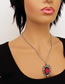 Fashion Silver Metal Geometric Oval Red Rose Necklace
