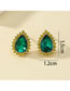 Fashion Dark Green Alloy Drop Crystal Stud Earrings