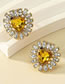 Fashion Yellow Alloy Diamond Heart Stud Earrings