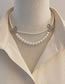Fashion White Pearl Bead And Diamond Bow Double Layer Necklace