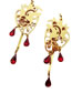 Fashion Gold Alloy Red Bead Tassel Heart Earrings