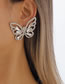 Fashion Rose Red Alloy Diamond-studded Three-dimensional Hollow Butterfly Stud Earrings