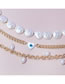 Fashion Gold Alloy Geometric Flat Pearl Chain Heart Eye Bracelet Set