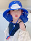Fashion Animal Whistle Cape Fan Hat - Blue Beige Polyester Printed Sun Hat With Large Brim Neck Guard And Fan (with Electronics)