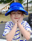 Fashion Parent-child Retractable Fan Hat-kids Royal Blue Polyester Printed Large Brim With Fan Empty Sun Hat (with Electronics)