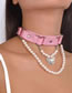 Fashion Pink Pu Leather Bow Pearl Necklace