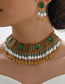 Fashion Gold Metal Diamond Drop Pearl Necklace Earring Set