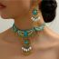 Fashion Gold Alloy Geometric Blue Pine Necklace And Earrings Set