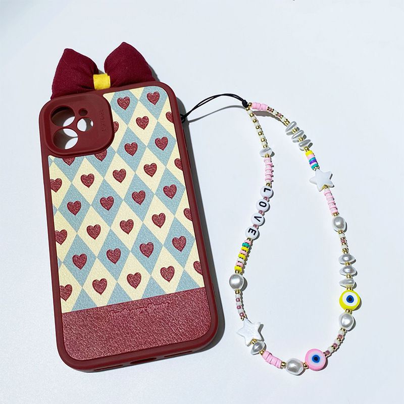 Fashion 3# Colorful Polymer Clay Beaded Moon Smiley Letter Mobile Phone Chain