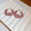 Fashion Ear Buckle-red Fabric Plaid Round Earrings