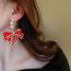 Fashion Red Alloy Diamond Bow Pearl Earrings