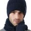 Fashion Navy Blue Wool Knitted Scarf And Beanie Five-finger Gloves Three-piece Set