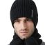 Fashion Navy Blue Wool Knitted Scarf And Beanie Five-finger Gloves Three-piece Set