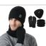 Fashion Navy Blue Acrylic Knitted Scarf And Beanie Five-finger Gloves Three-piece Set