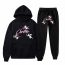 Fashion White + White Pants 2 Polyester Printed Hooded Sweatshirt + Tie-up Trousers