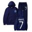 Fashion Navy Blue Polyester Printed Hooded Sweatshirt And Leggings Trousers Set