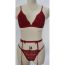 Fashion Claret Lace See-through Bra Set With Leggings And Garter Belt