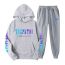 Fashion Blue Jacket + Blue Pants Polyester Printed Hooded Sweatshirt With Leggings And Trousers Set