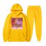 Fashion Yellow Clothes + Yellow Pants Polyester Printed Hooded Sweatshirt With Leggings And Trousers Set