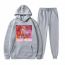 Fashion Light Gray Jacket + Light Gray Pants Polyester Printed Hooded Sweatshirt With Leggings And Trousers Set