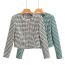 Fashion Green Cotton Houndstooth Buttoned Jacket