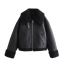 Fashion Black Polyester Lapel Zipped Jacket