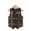 Fashion Coffee Color Polyester Checked Lapel Buttoned Vest