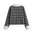 Fashion Black Contrast Lapel Checked Jacquard Knitted Jacket