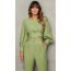 Fashion Green Woven Crew Neck Long Sleeve Trousers Suit