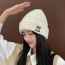 Fashion Milky White Bear Embroidered Rolled Edge Knitted Beanie