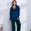 Fashion Blue Color-blocked Rhombus Sweater Wide-leg Trousers Knitted Two-piece Set