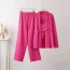 Fashion Rose Red Acrylic Lace-up Knitted Cardigan Wide-leg Trousers Suit