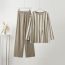 Fashion Khaki Round Neck Striped Knitted Top And Trousers Suit