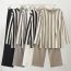 Fashion Khaki Round Neck Striped Knitted Top And Trousers Suit