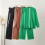 Fashion Light Brown Acrylic Colorblock Knitted Top Wide-leg Trousers Set