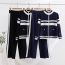 Fashion Navy Blue Acrylic Colorblock Knitted Cardigan And Pencil Pants Two-piece Set