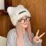 Fashion Beige Solid Color Patch Bear Hood