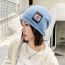 Fashion Blue Wool Knitted Patch Pullover Hat