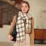 Fashion Off-white Black Striped Checkered Faux Cashmere Plaid Fringed Scarf
