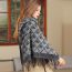 Fashion Blue Gray Faux Cashmere Printed Fringed Scarf