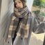 Fashion Brown And Blue Plaid Color Matching Faux Cashmere Plaid Fringed Scarf