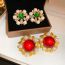 Fashion Red Geometric Diamond Flower Pearl Stud Earrings
